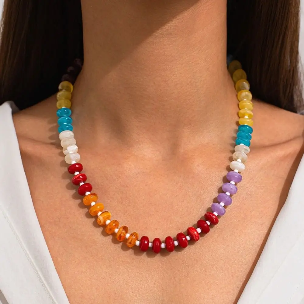 

Fashion Acrylic Bohemian Colorful Beads Choker Necklace for Women Fashion Bead Collarbone Chain Neck Jewelry Gift