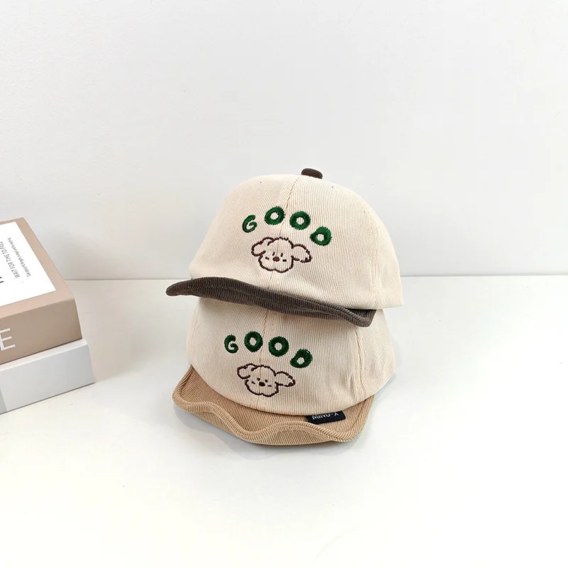 Cartoon Dog Bambini Cappello con lingua d'anatra Morbido Eaved Bambini Berretto con visiera 1-4 anni Ragazzo Ragazza Autunno Cappelli da baseball in velluto a coste Visiere parasole per bambini