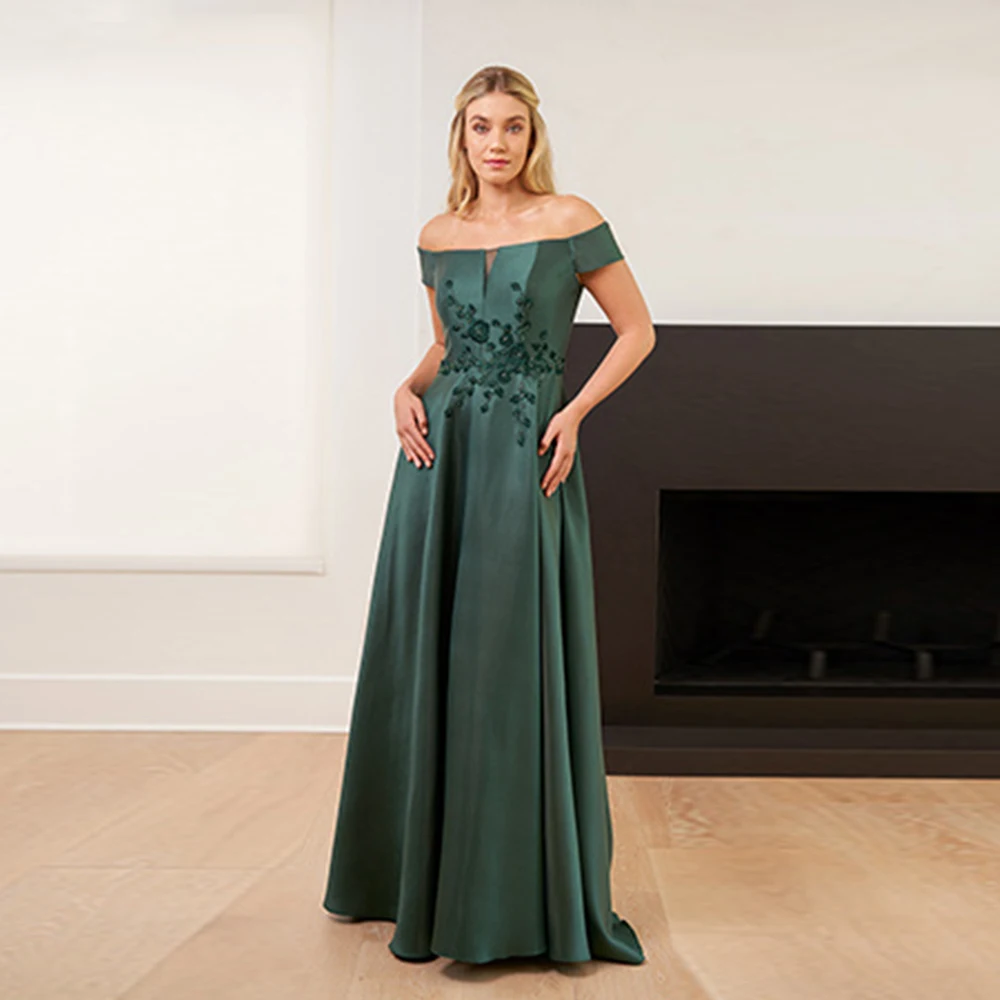 

Green Boat Neck Mother of Bride Dresses with Applique Beach Chiffon Wedding Party Dresses for Women 2024 Summer Robe De Soirée