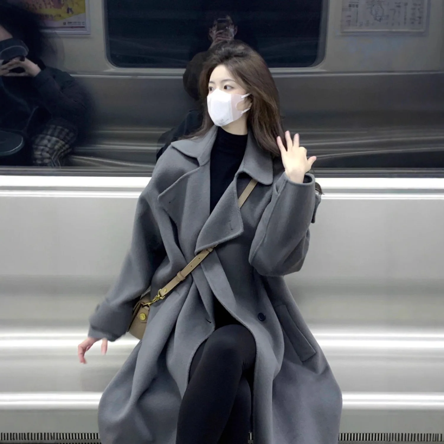 Plus Size Gray Woolen Coat Women's 2025 Autumn Winter New Style Thickened Korean Style Hepburn Wind 