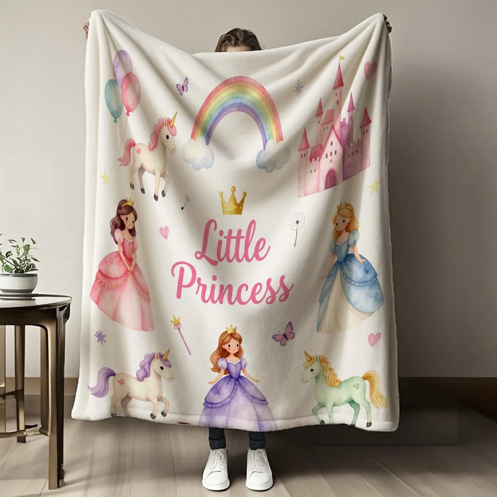 A Princess-style Fairy Tale Pastel Castle Print Flannel Blanket, Designed as an All-season Travel Throw, Is Lightweight and Port