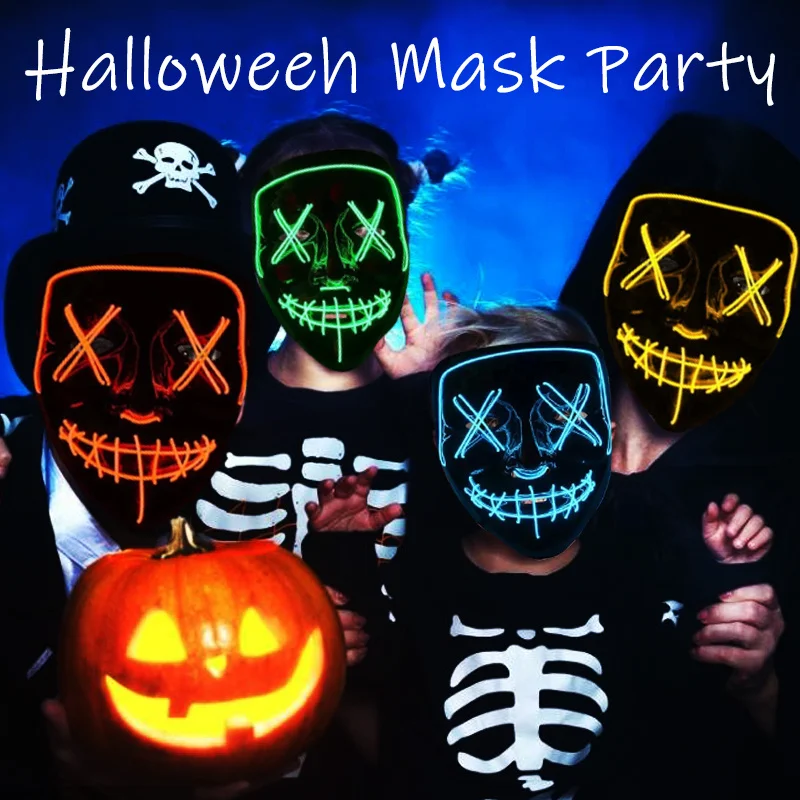 Halloween Party Led Mask Masque Masquerade Masks Neon Maske Light Glow In The Dark Mascara Horror Maska Glowing Masker Purge