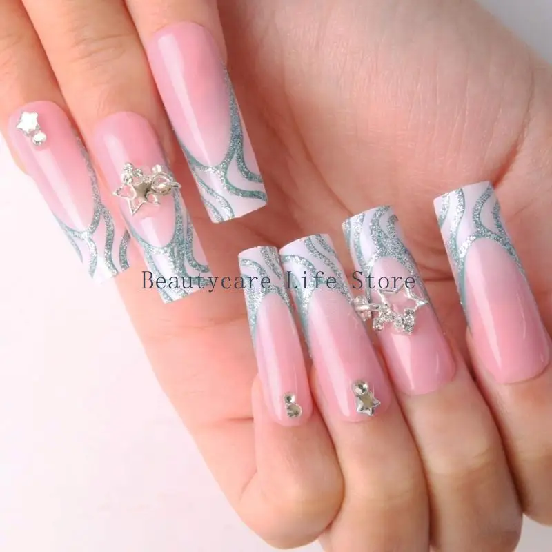 652C 24 pezzi ballerinas False Star Star Artificiale chiodo artificiale unghie Glittering Pressa unghie con