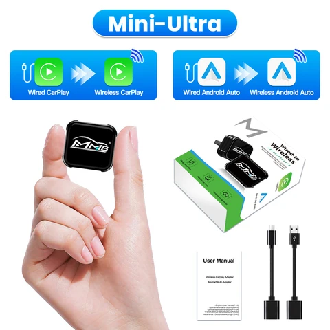 Беспроводной адаптер MMB Mini Ultra CarPlay Android Auto 2-в-1 USB AI для автомобилей Toyota, VW, Chevrolet, Hyundai (подключение авто)