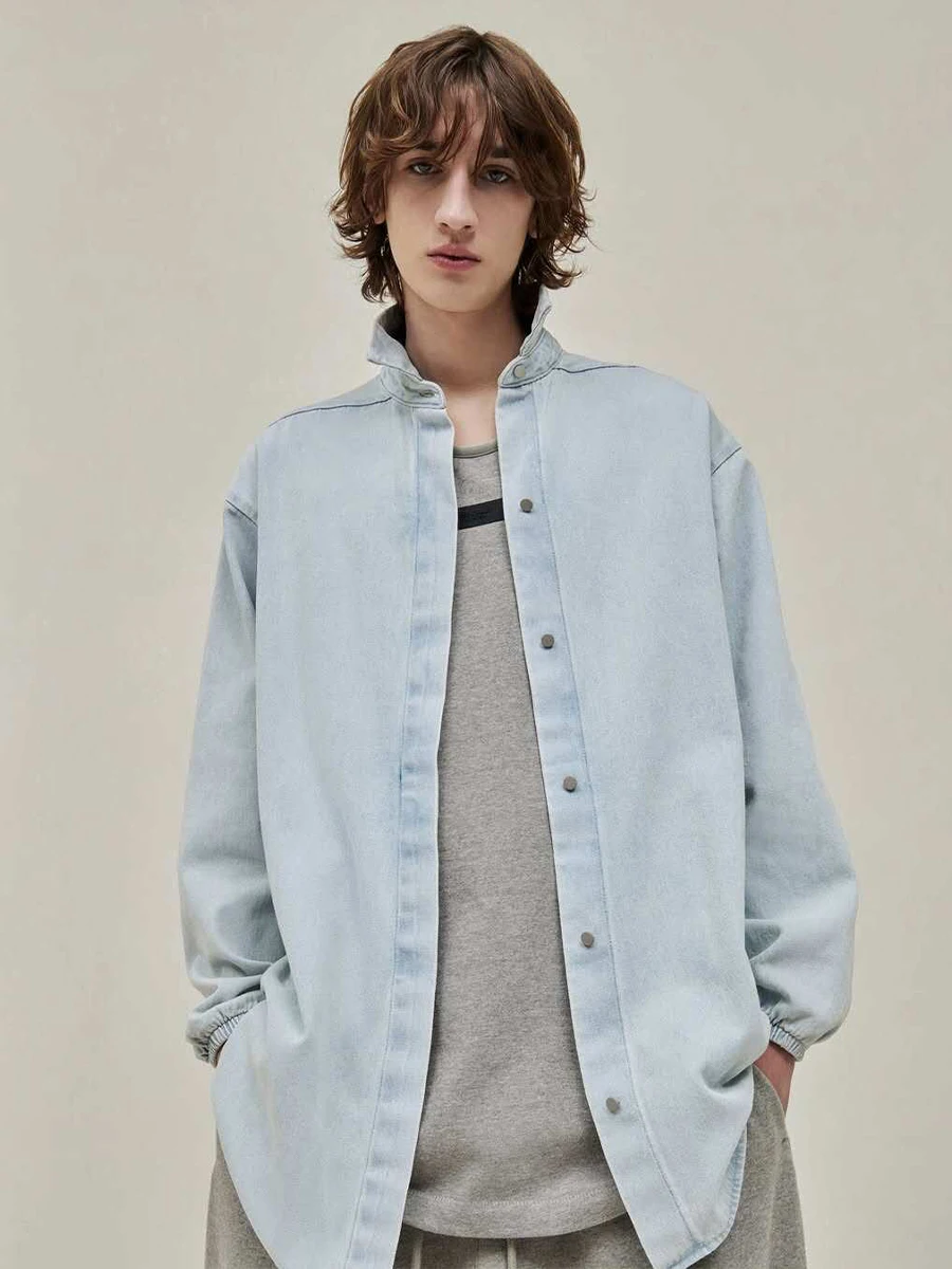 

Waed Denim Oversized Men's irt Jaet American Sle Casual Workwear Loose Fit Youthful Energy All Seasons Color