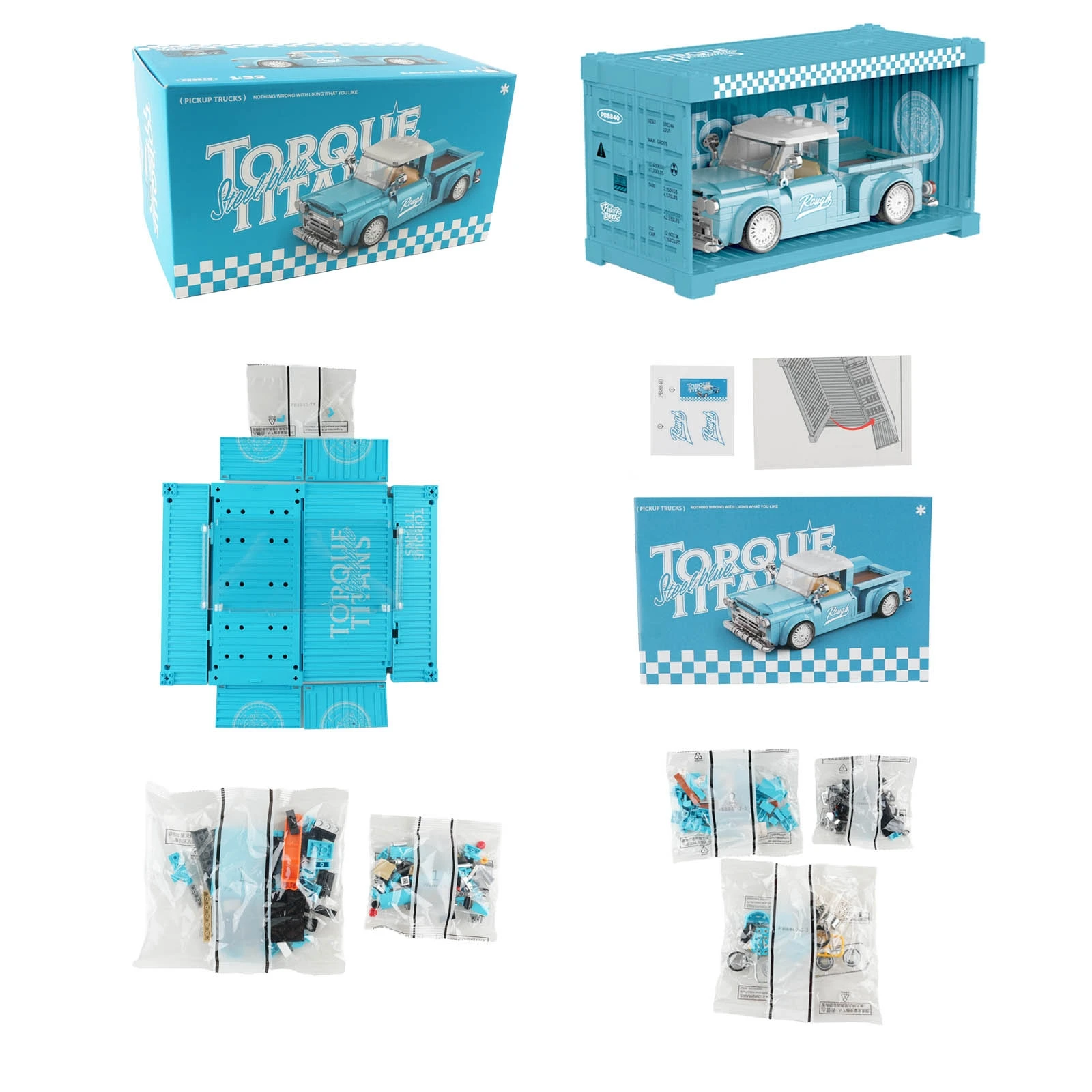 

MOC Power Built 8840 8841 8842 Retro Pickup Truck Building Blocks Racer Vehicle with Display Box Bricks Toy Kids Adults Gift