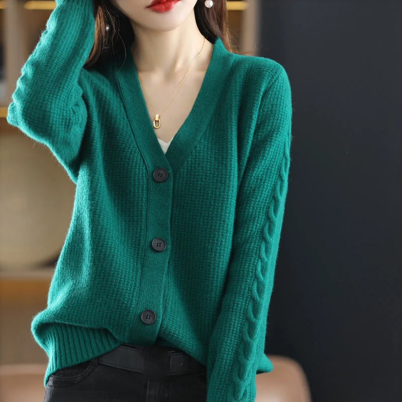 

2024 New Fashion V Neck Knitted Sweater Cardigan Women Long Sleeve Slim Sweater Femlae Casual Knitwear Sweater Outwea Ladies