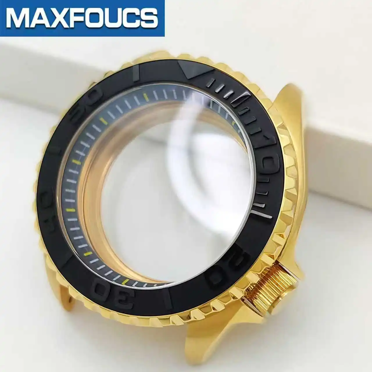 SKX Classic Shiny Gold Uhrengehäuse 4-Uhr-Krone Edelstahl-Finish MOD NH35 NH36 4R36 Saphirglas Kundenspezifisches Zubehör – Detail 13