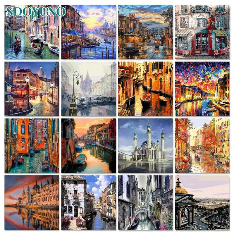 

SDOYUNO Oil DIY Painting By Numbers HandPainted Art Pictures City Landscape Drawing On Canvas Kits For Adult Decor Set