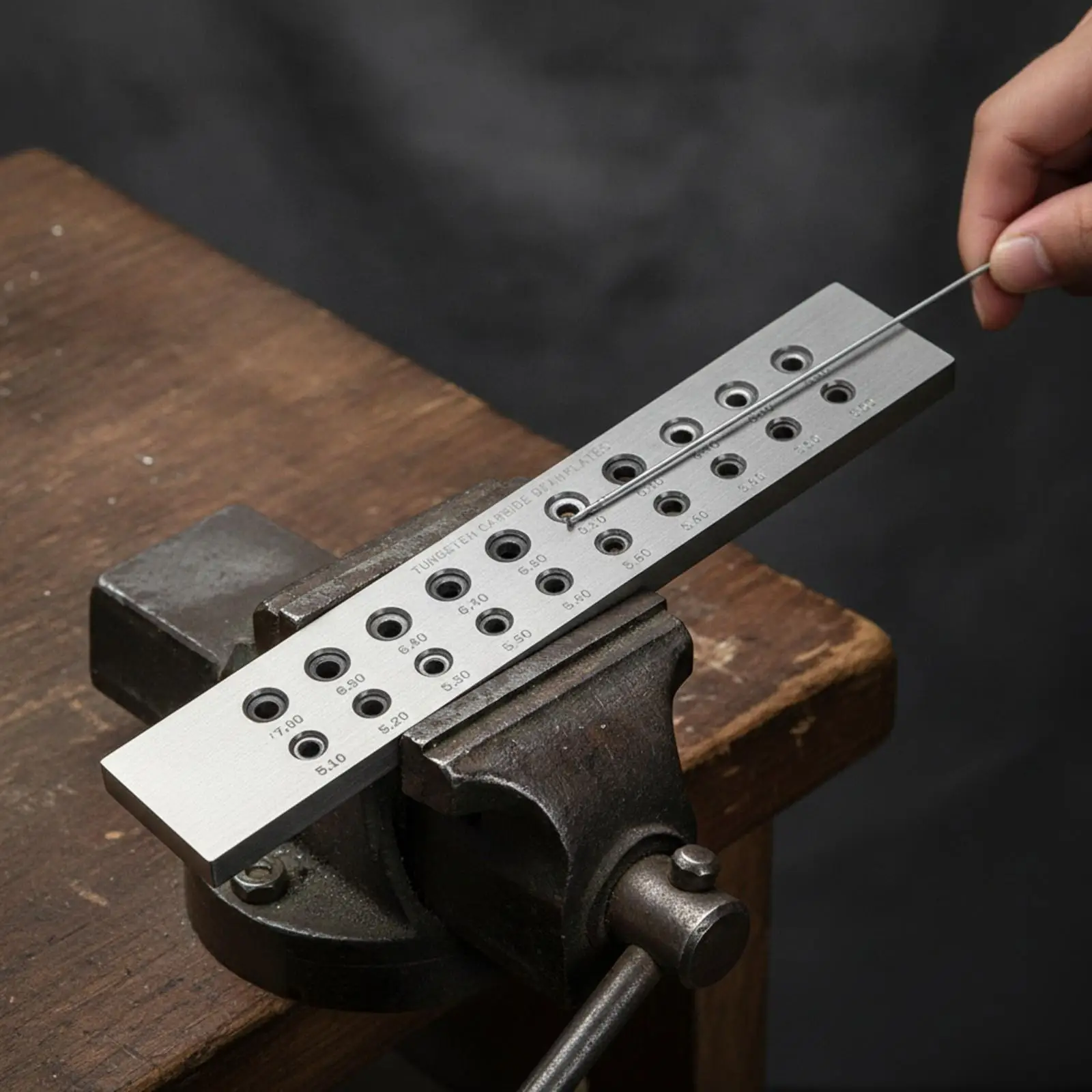 Rectangular Draw Plate Tool for Shaping Wire with Engraved Size Markings for Workshop Use