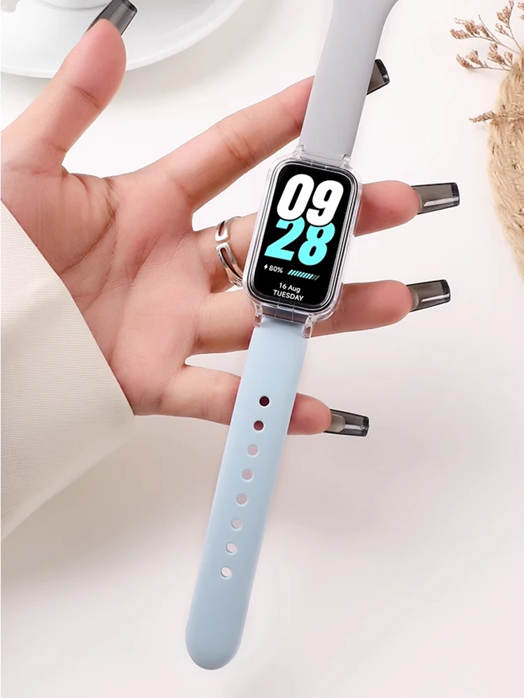 حافظة + أشرطة لساعة Xiaomi mi band 9 8 النشطة ملحقات كوريا سوار من السيليكون + غطاء حماية للكمبيوتر الشخصي لفرقة Redmi 3