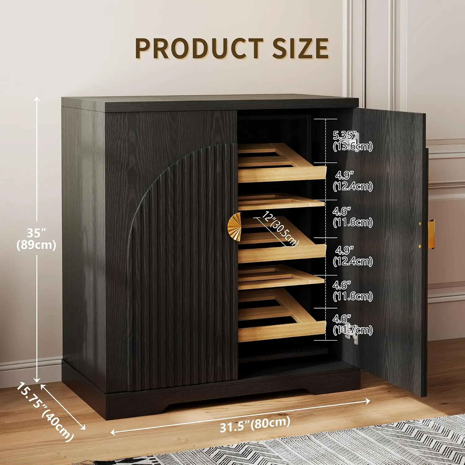 Rotating Shoe Cabinet 6 Tier Shelves Doors Black Storage