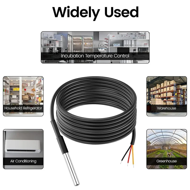 DS18B20 Temperatursensor 5 Stück 5 m Edelstahl wasserdichtes Kabelpaket Digitaler Thermostat Temperaturfühler