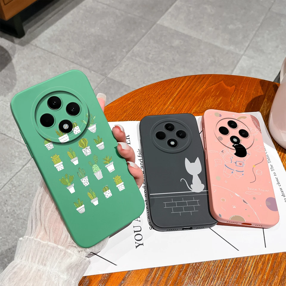 For OPPO Reno 12F 5G Case Funny Astronaut Cactus Liquid Silicone Durable Simplicity Non-slip Back Cover For oppo reno 12f Coque