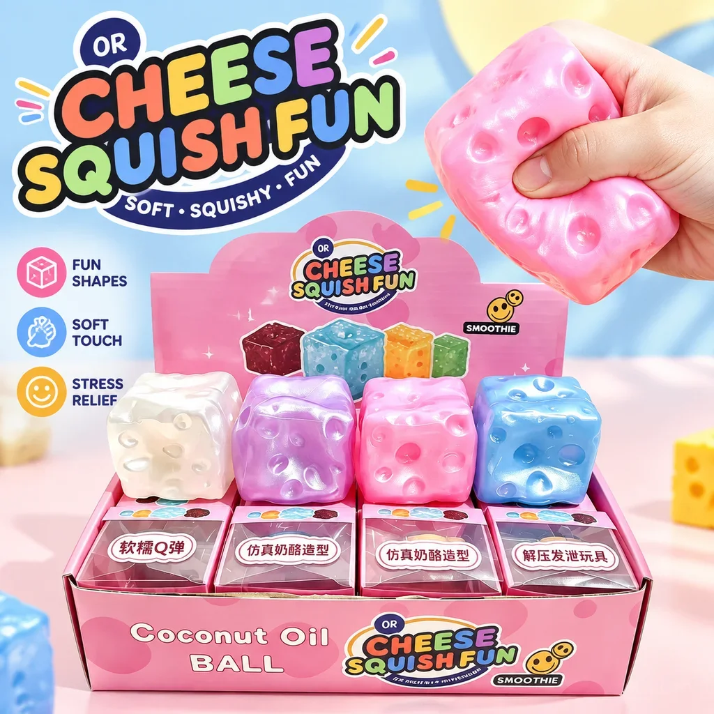 Hot Sale Coconut Oil Cheese Squishy Toy Slow Rising Stress Relief Simulation Cheese Shape Decompression Vent Toy Anti Stress