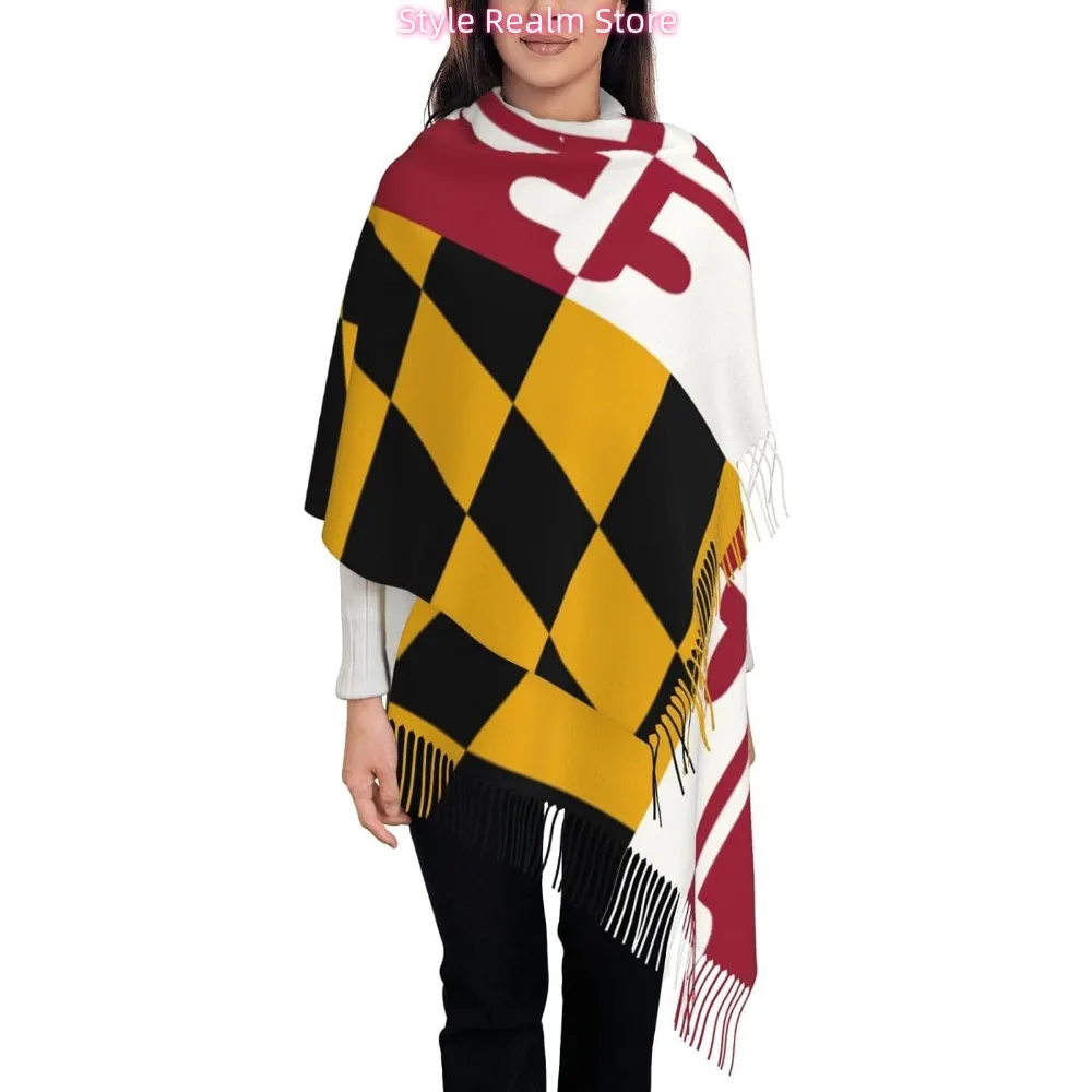 

Мэриленд с принтом флага штата, женский модный зимний шарф, мягкие длинные стильные теплые шаль, шарфы, накидки