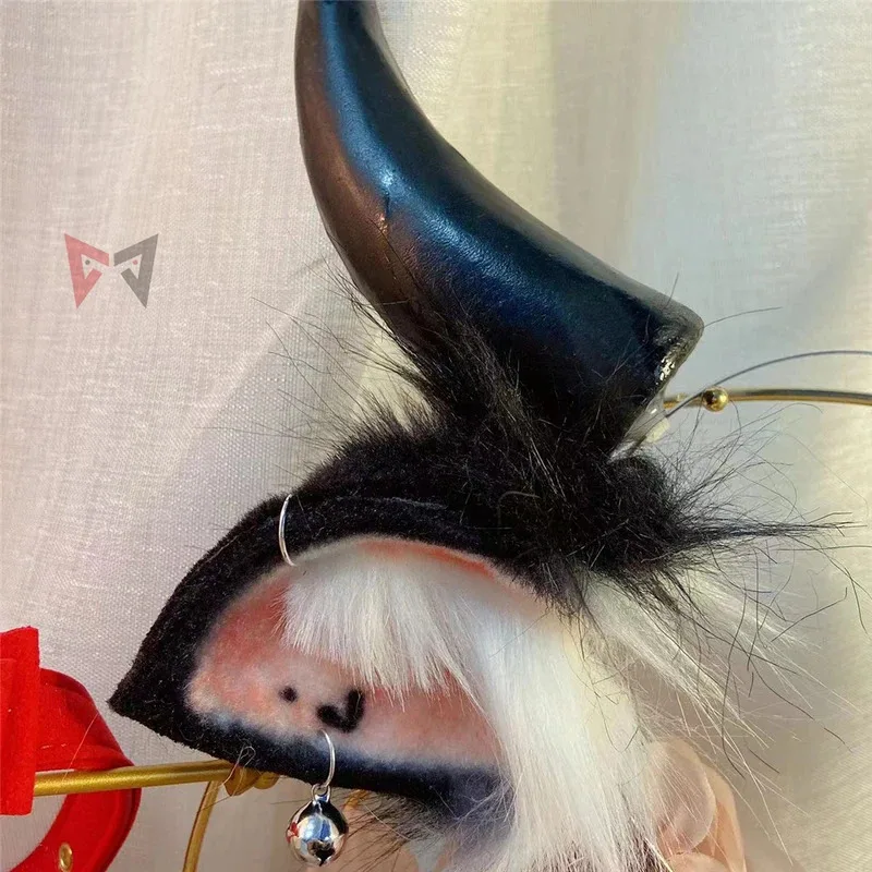 

CyNew Black And White Dairy Cattle Horns Ears Hair Hoop Cow OX Headwear Bell Earrings Tail Christmas Costume Accessories