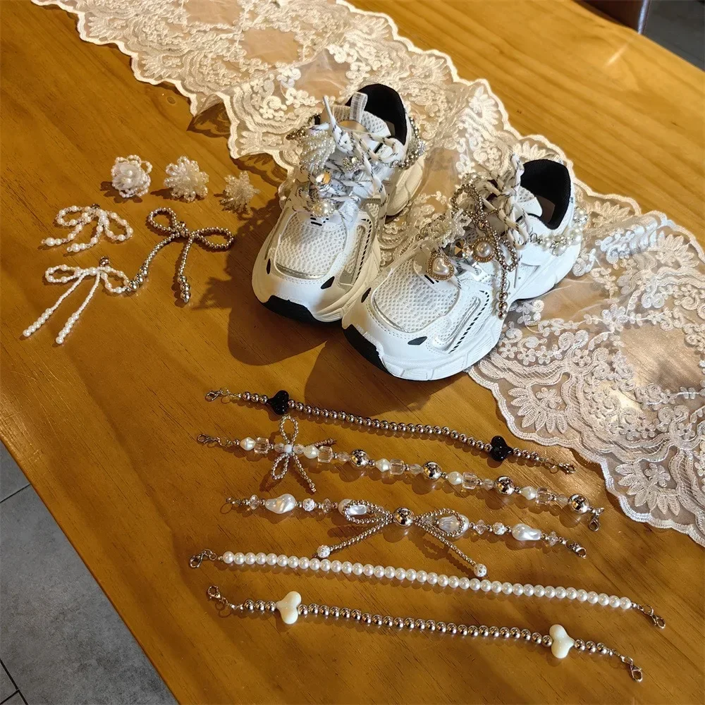 

1PCS Gemstone Rhinestone Shoelace Buckle Pearl Bow Fashion Shoe Heel Chain Floral Shoe Laces Accessories for Stylish Footwear