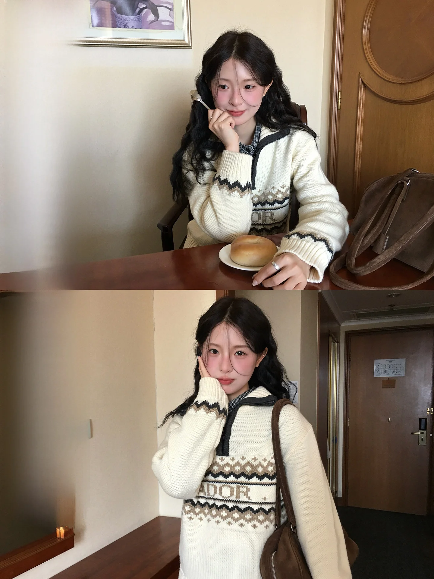 

WHYSTUDIO Nordic Fair Isle Zipper Knitted Thiened Loose Women's Pullover Sweater Winter Faion Casual Sle Long Sve