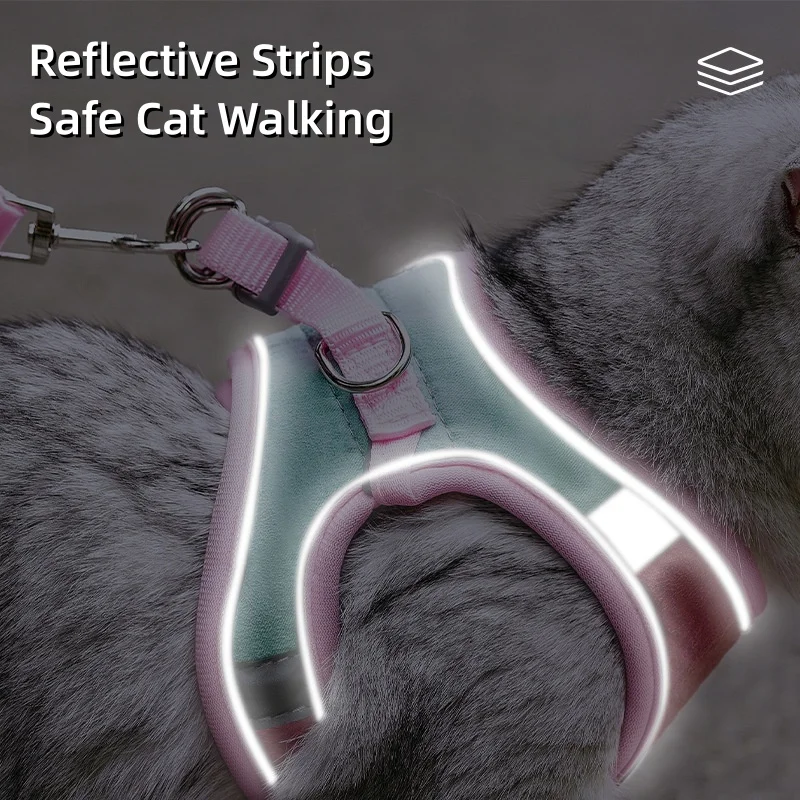 Cute Vest Cat Harness Leash Set Escape Proof Adjustable Reflective Buckle For Kitten_voghion.com