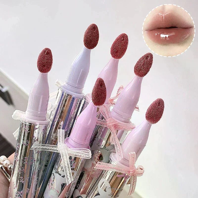 Cappuvini Ballet Girls Mirror Crystal Lip Gloss Makeup Water Glass Lip Glaze Waterproof Film Forming Sponge Head Jelly Lip Tint
