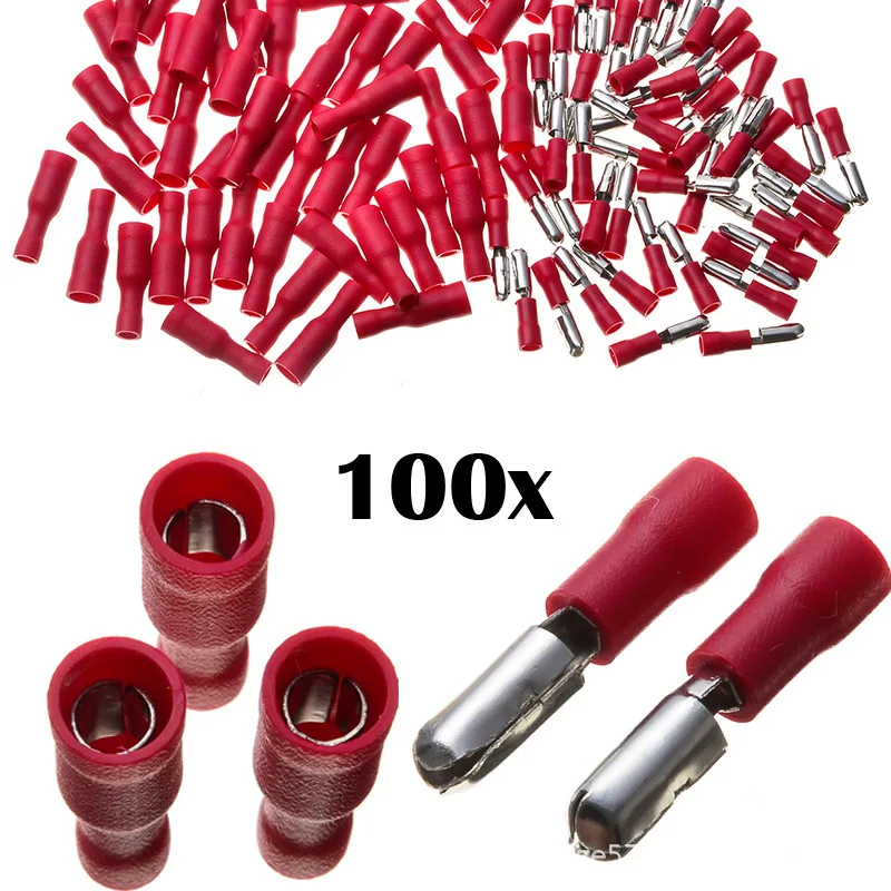 100Pcs/Bag Red Bullet Male & Female Crimp Terminals Pre-insulated Wire Connectors