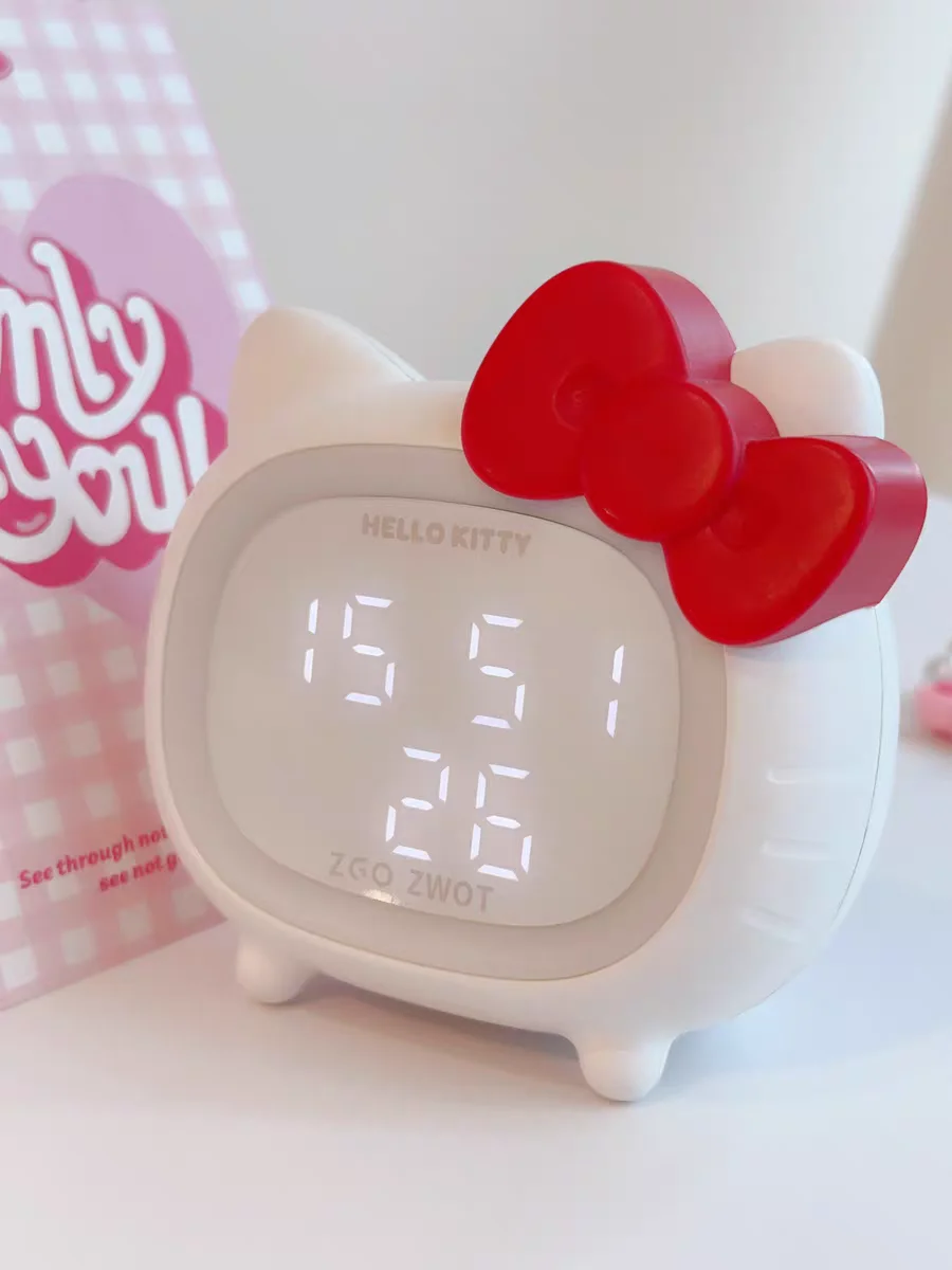 New Sanrio Hello Kitty Children Bedroom Smart Alarm Clock Bluetooth Speaker Led Night Light Girls Room Decoration Birthday Gift