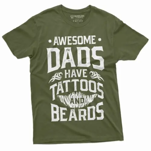 Camiseta masculina com barba e tatuagem, presente de aniversário, camisa do dia dos pais, camiseta incrível do pai