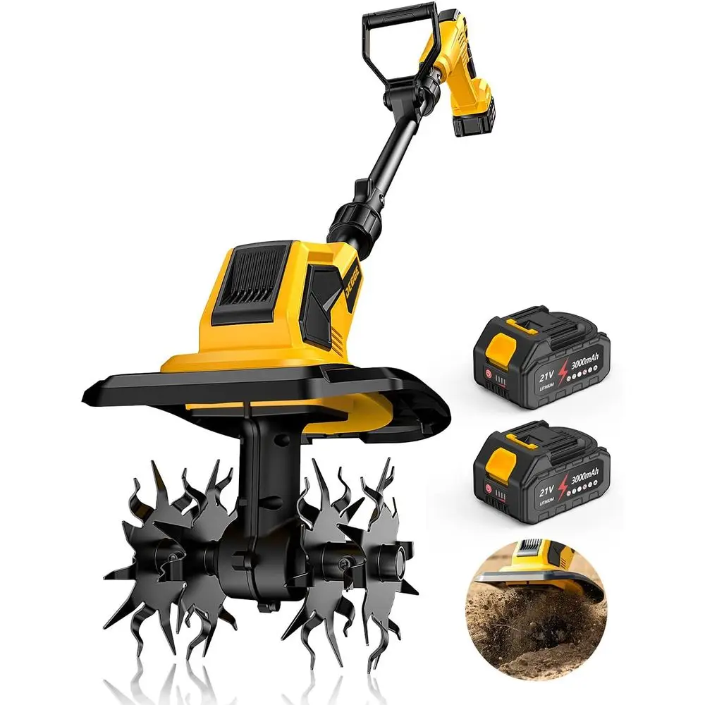 

Tiller, CordlTiller Cultivator with 48 Steel Tines, 9 inch Tilling Width and 6.7 inch Depth, 2 x 3.0Ah 21V Batteries & , Gardeni