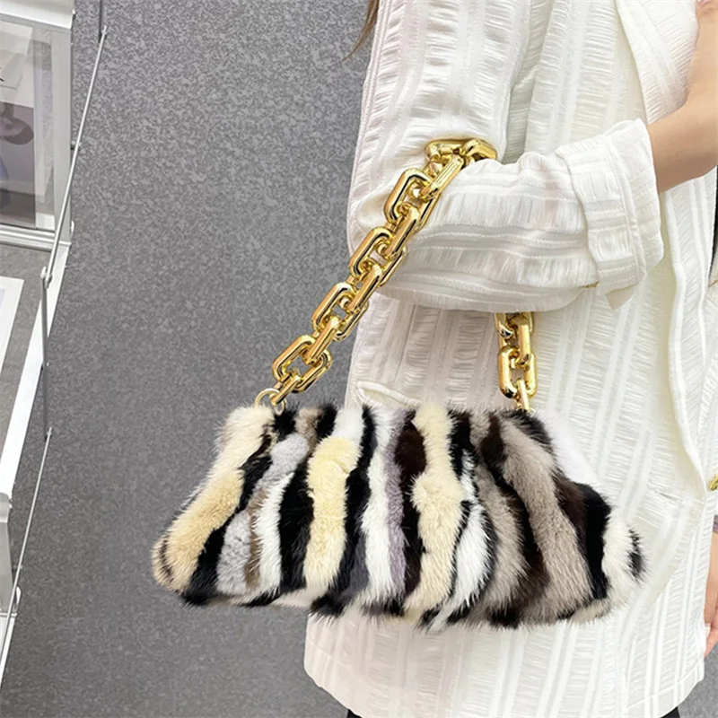 Luxury Mink Leather Bag Women's Retro Cloud Cross Bag Mobile Bag Design Clutch Clip Bag Fur 2022 New Winter Women's Handbag