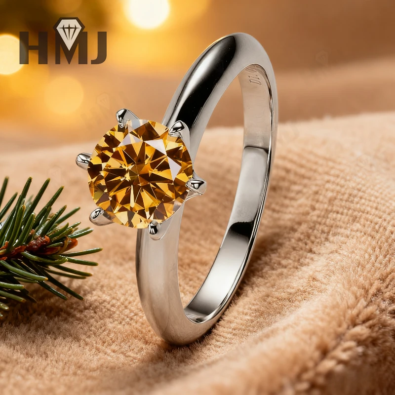 925 Silver 6-Prong Round Cut Moissanite Ring VVS1 Brilliant Classic Solitaire Engagement Band for Women Christmas and Easter