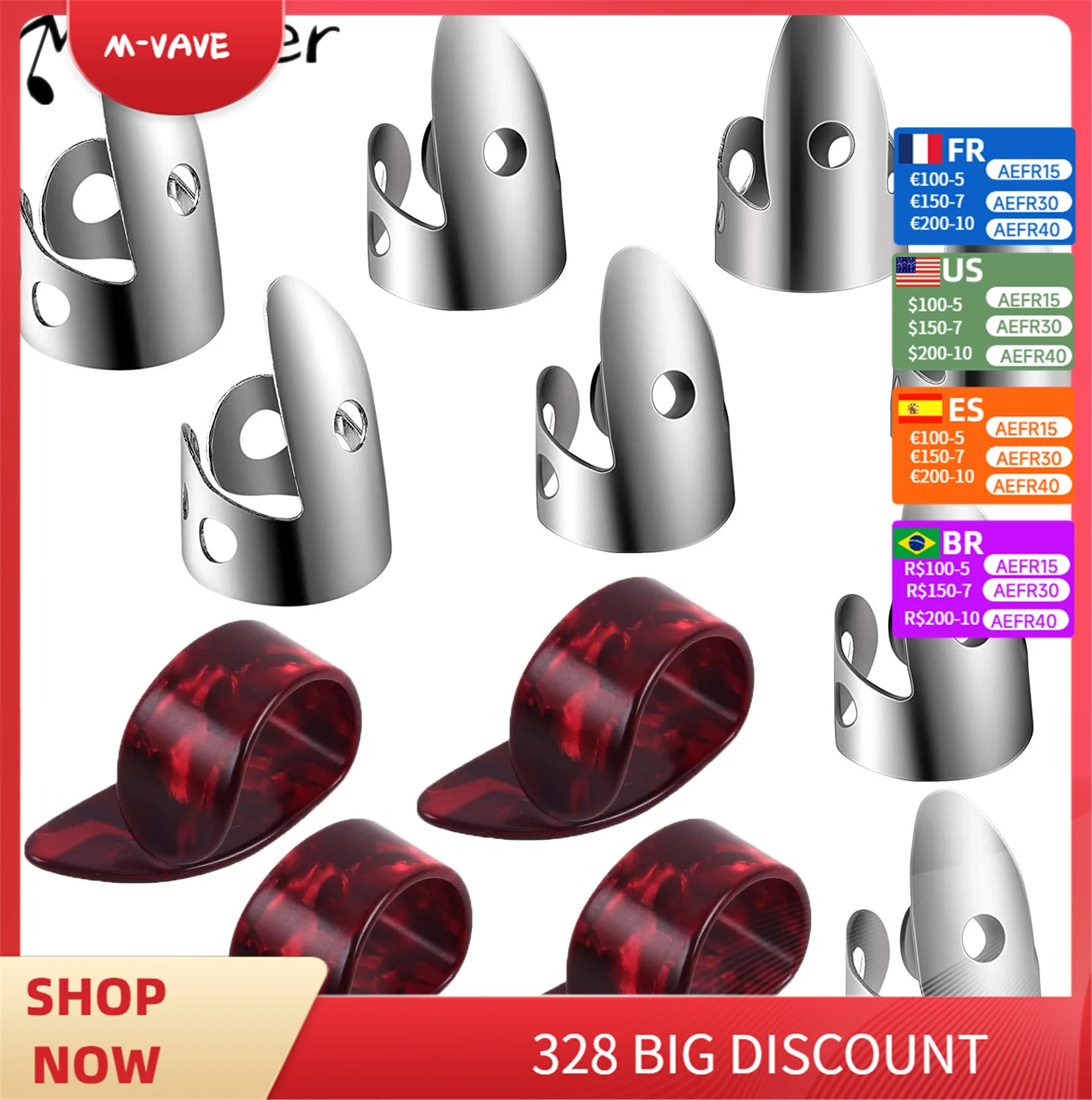 

Miwayer 12 adjustable fingertips set, 8 silver stainless steel fingertips and 4 plastic fingertips for guitar banjo harp bass