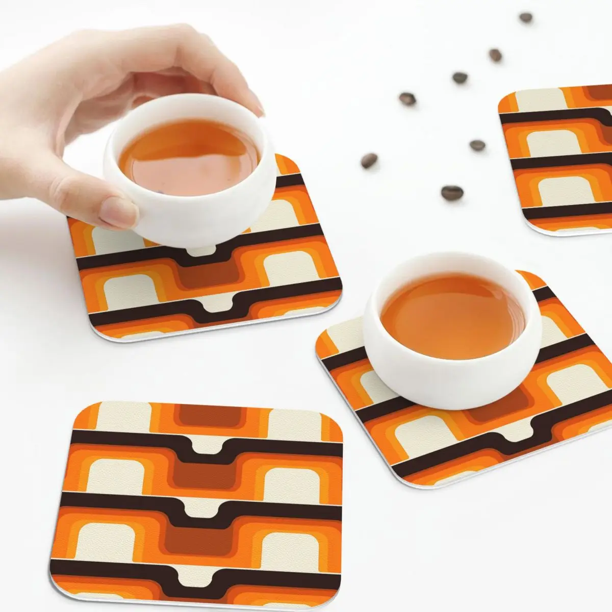 1970s Orange Coasters PVC Leather Placemats Waterproof Insulation Coffee Mats for Decor Home Kitchen Dining Pads 4 Shapes