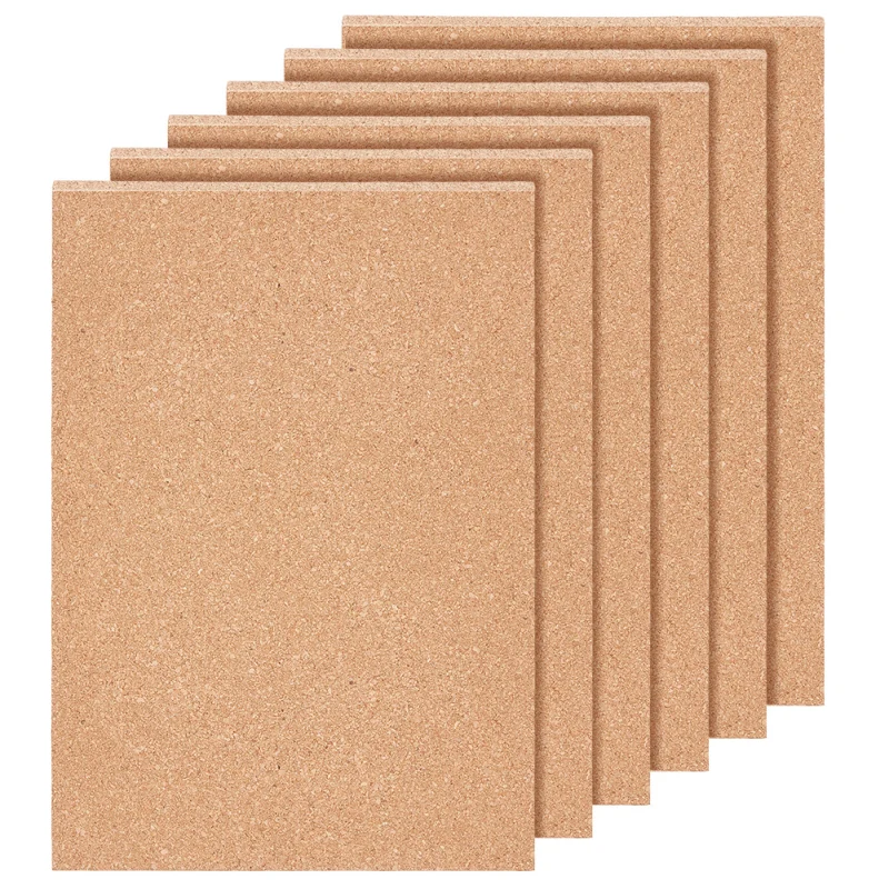 6PCS Cork Sheet Sandy Brown Cork Board Insulated Cork Coasters for Kitchen Hot Pads Coasters and Announcement Backdrops