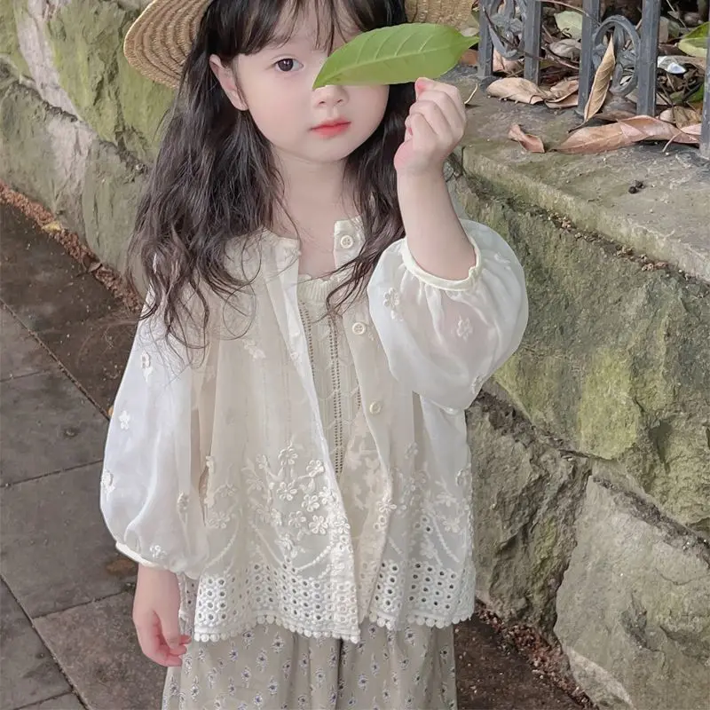 

Coat Kid Girl 2025 Summer New Thin Sun-protective Clothing Floral Embroidered Cardigan Sweet Fashion Pastorale Casual