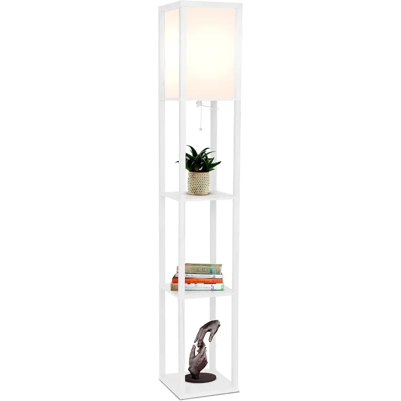 Modern Shelf Floor Lamp with Lamp Shade and LED Bulb - Corner Display Floor Lamps with Shelves for Living Room, Bedroom