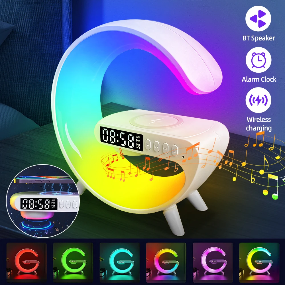 LED Lamp Smart G Bluetooth Speaker Wireless Charger RGB Alarm Clock Atmosphere Dimmable Night Light