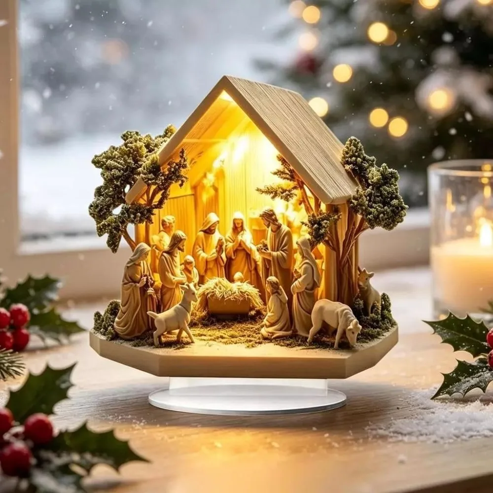 Window Display 2D Nativity Scene Ornament Christian Cartoon Christmas Table Decor Vintage Handmade Festive Nativity Scene Office