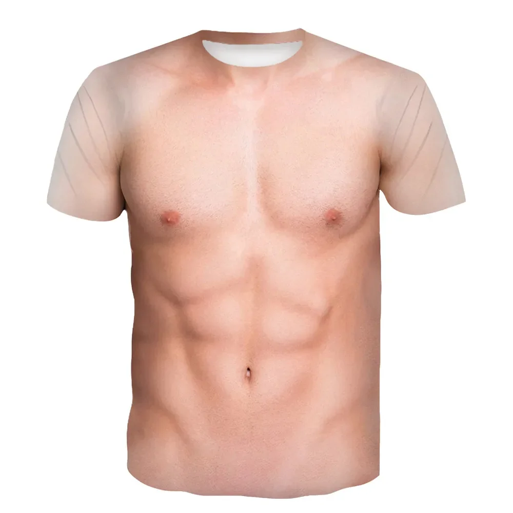 Camisetas musculares falsas divertidas para hombres y mujeres, ropa de calle con estampado 3D musculoso, ropa deportiva informal de moda, camisetas