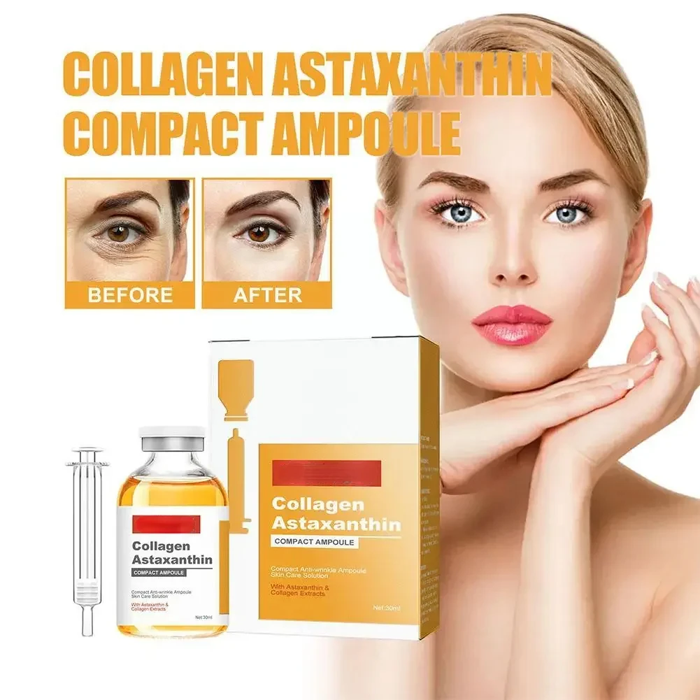 1Pcs 30ml Collagen Astaxanthin Lifting Ampoule Anti Wrinkle Lines Fade Promote Blood Fine Circulation Essence