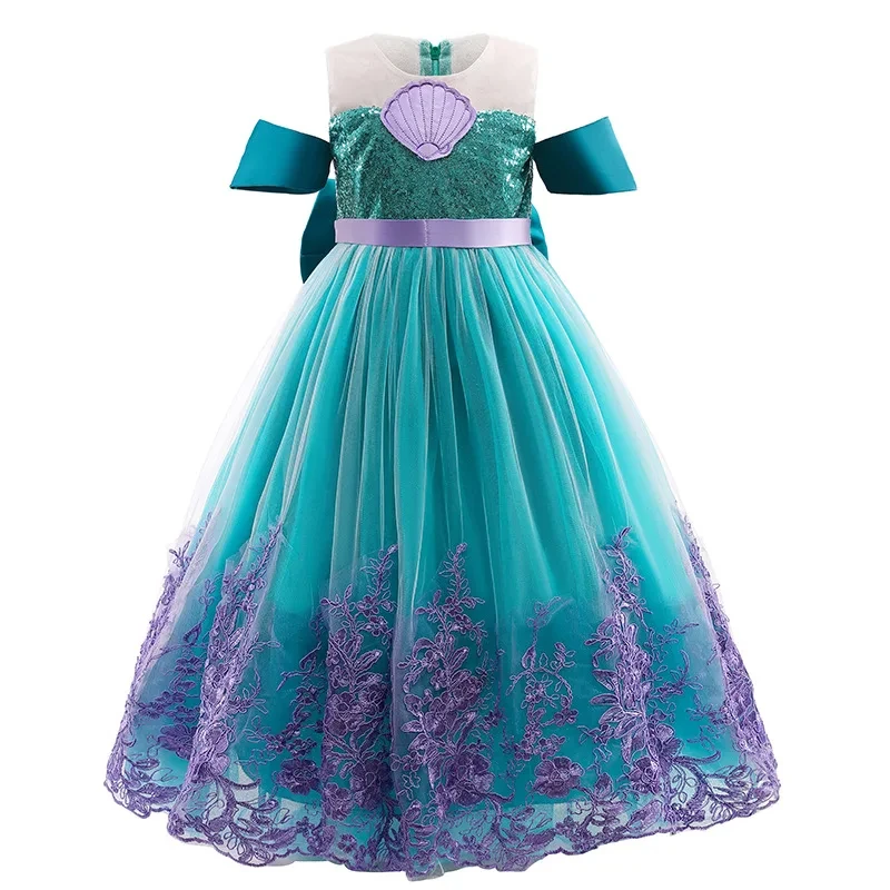 Christmas Fantasia Carnival Halloween Cosplay Princess Ariel Masquerade Birthday Party LED Dress up Little Girl Mermaid Costume