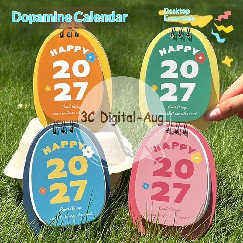 2027 Vibrant Dopamine Style Mini Calendar Cute Decorative Ornament Portable Desk Calendar for Student Study Desk Home Decor
