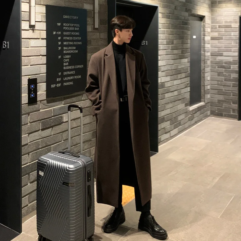 

2025 New Long Woolen Coat, Knee-Length, Korean Style, Loose and Thick Trench Coat, High-End Feeling Wool Jacket