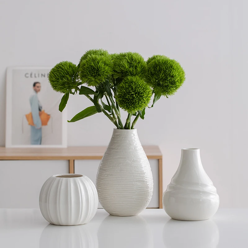 

White simple modern vase ornament living room flower arrangement ceramic light luxury high sense green plant hydroponics