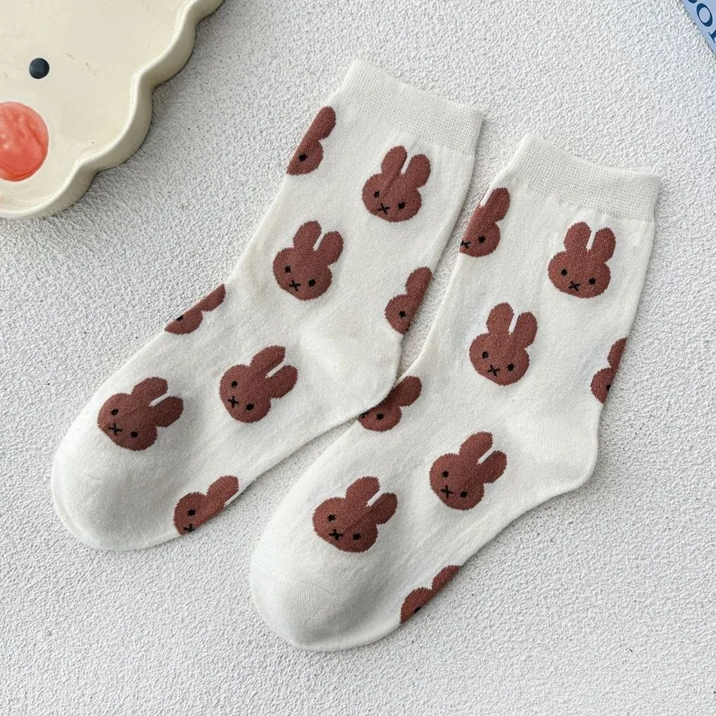 Cartoon Kawaii New Style Mid-calf Socks High Top Soft Leisure Anti-slip Absorb Sweat Anti-friction Comfortable Good Looks Miffy