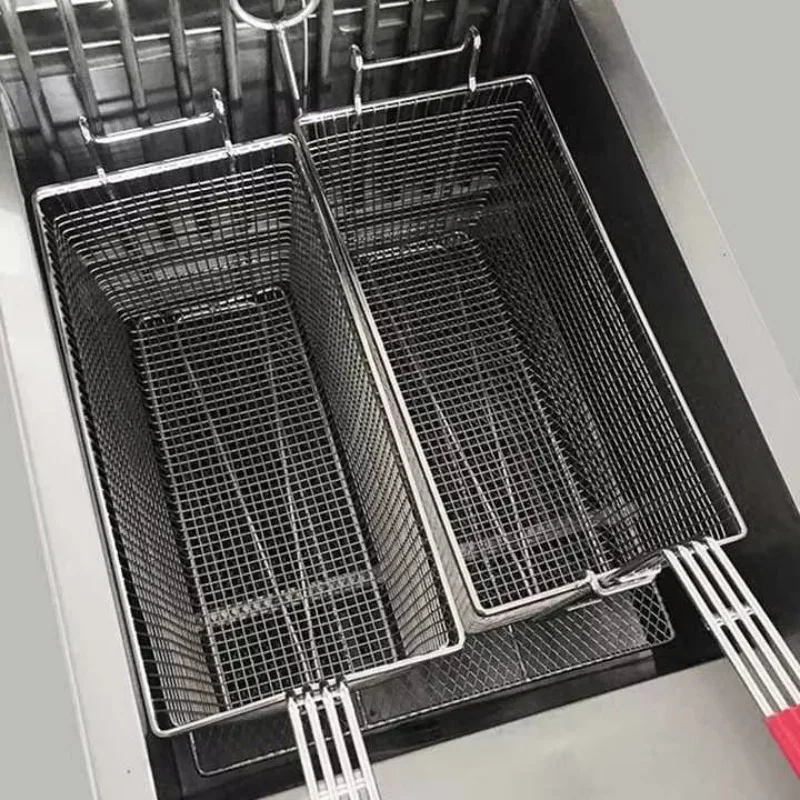 Commercial Vertical Electric Single Tank Cylinder 2 Basket Timer Electric Deep Fryer With Cabinet