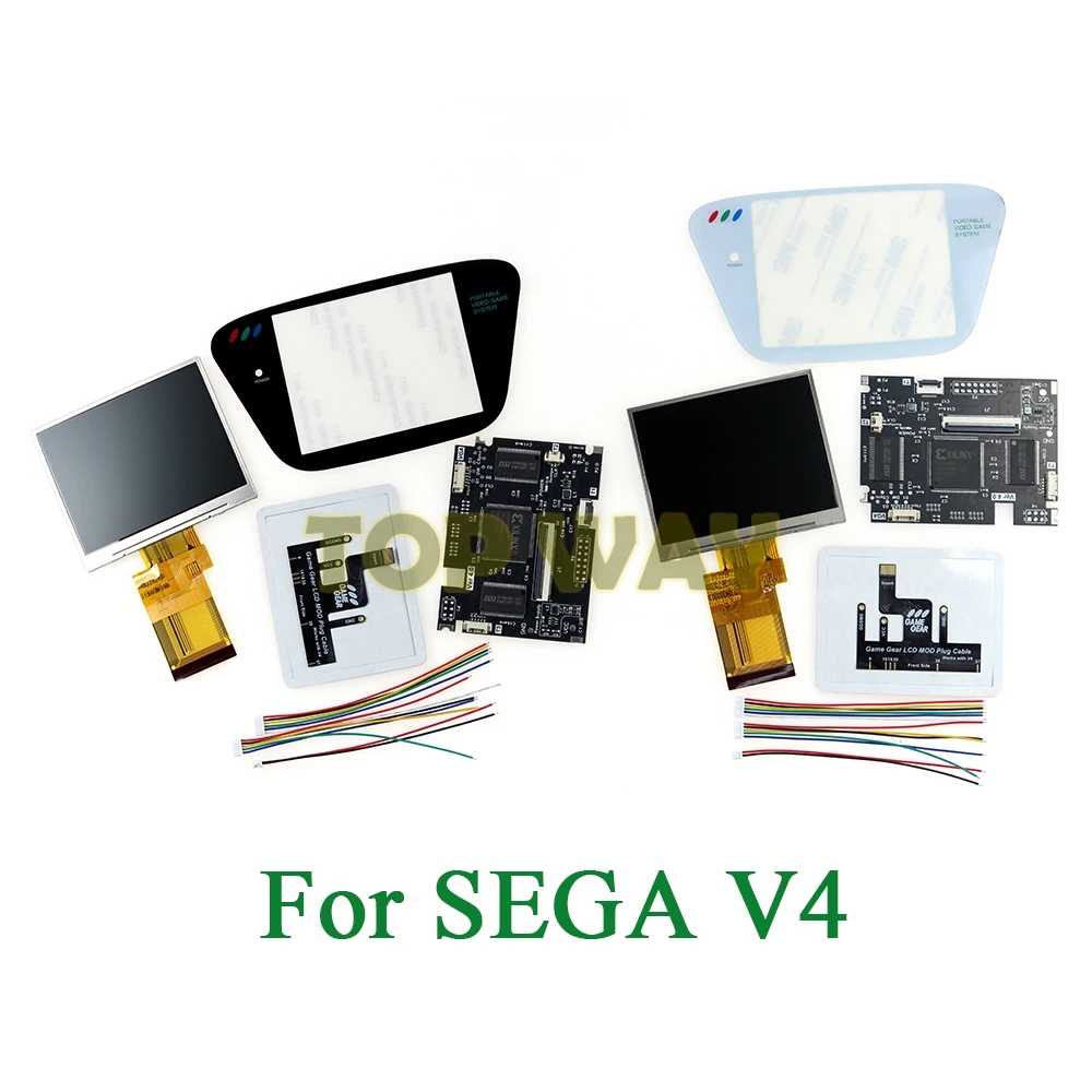 1set kit kaca layar LCD V4.0 V4, untuk SEGA GGGame Gear konsol layar penuh tampilan LCD lampu latar kecerahan