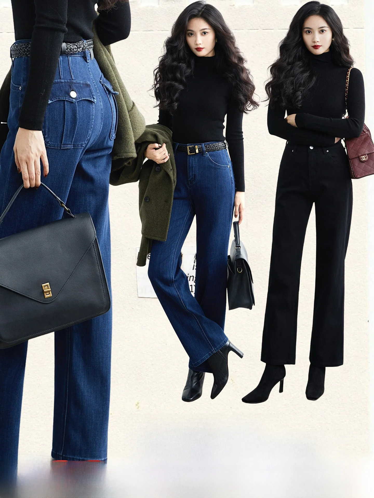 

Джинсы TAIYANG OFFICE с высокой талией, прямые, женские, зимние, для работы, облегающие, широкие штанины, длинные, из хлопкового денима