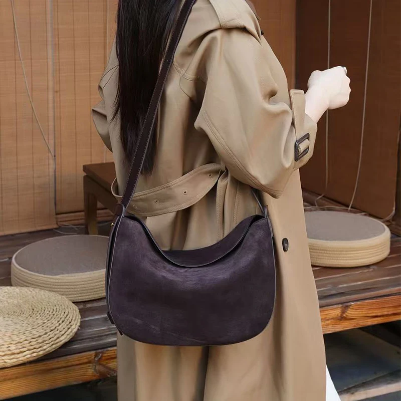 

Women's Suede Cow Leather Classic Shoulder Underarm Bag Female Soft Cowhide Durable Handbags Ladies Fashion Designer Luxury Bags