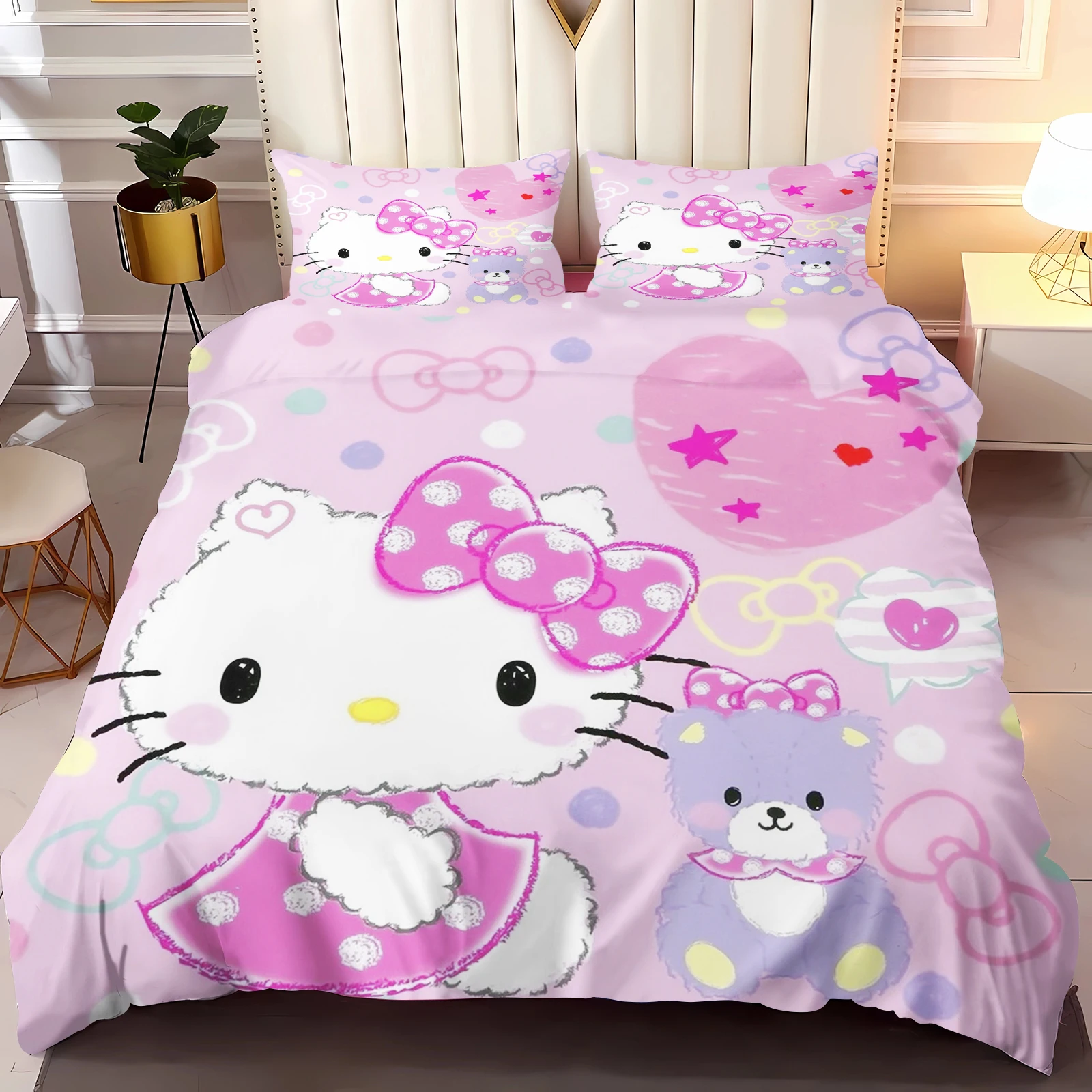 

Комплект из 3 предметов с пододеяльником Hello Kitty, детское мультяшное одеяло, 100% полиэстер, мягкое дышащее одеяло, постельное белье